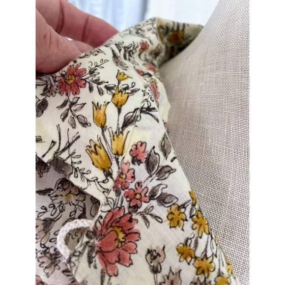 Vintage 1960s Womens Beige Floral Button Blouse Cotton blend Size Large - Picture 10 of 16